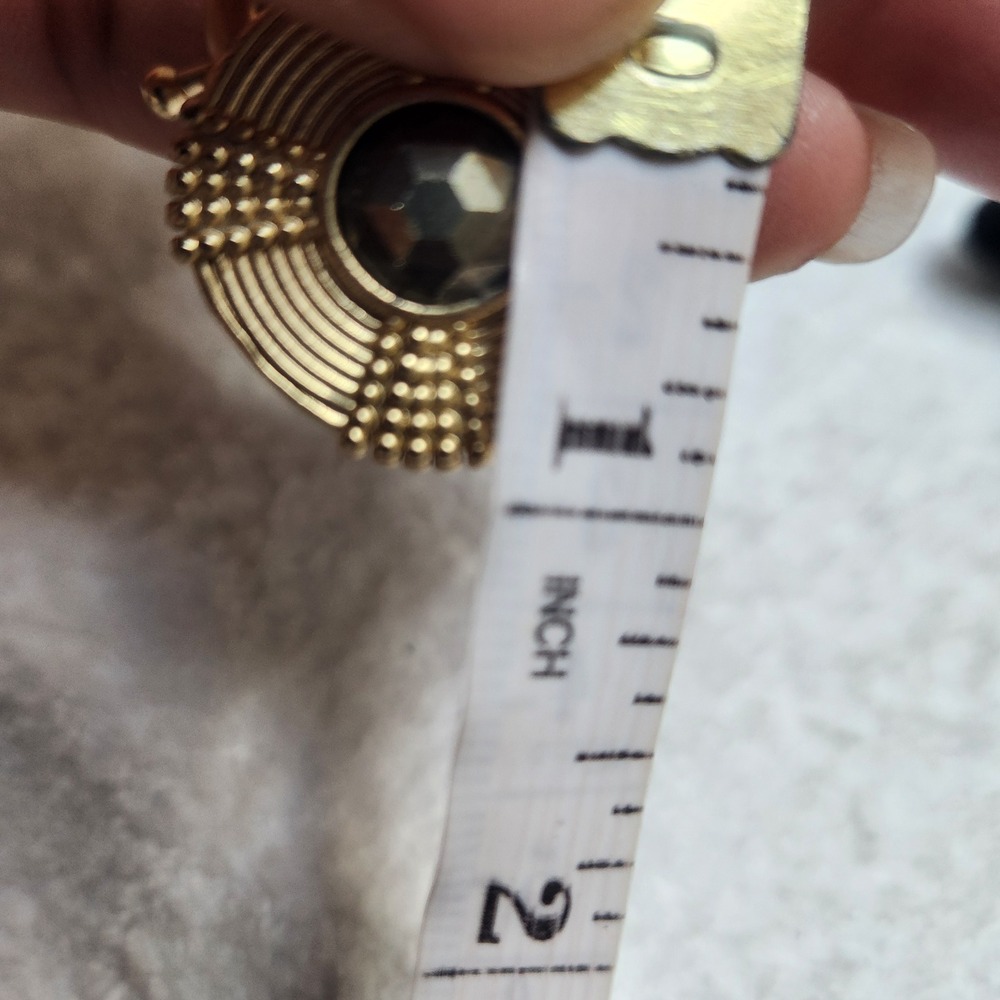 Vintage Gold Tone Chunky Curb Chain Bracelet Medallion Charm Faceted Stone 7.0" - Picture 7 of 14